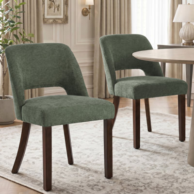 Chaise rembourrée moderne en chenille avec pieds en bois massif, chaise d'appoint Mid-Century pour la cuisine et la salle à manger