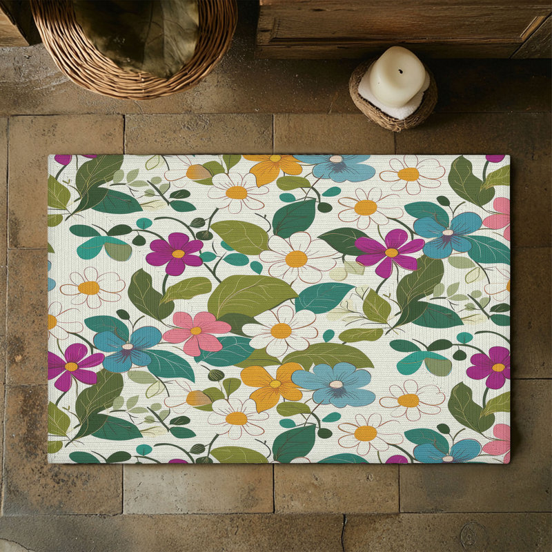 Tapis tressé à motif floral printanier, Rectangulaire 3 pi x 5 pi