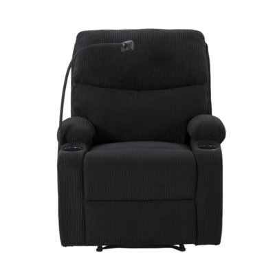 Fauteuil inclinable manuel réglable, méridienne ergonomique avec porte-téléphone et 2 porte-gobelets, structure en bois massif pour la maison et le bureau
