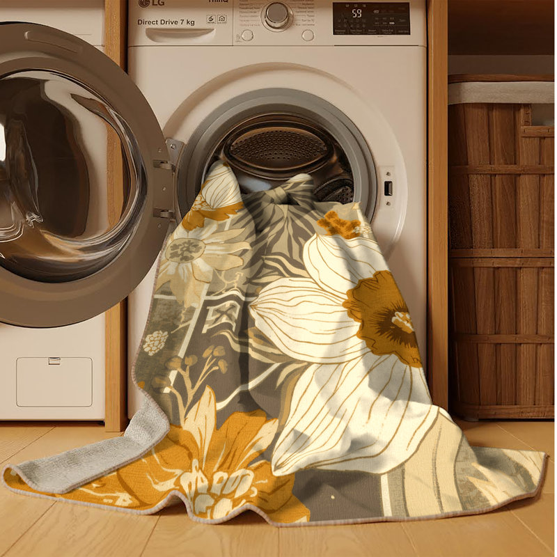 Tapis floral BCBG beige lavable à la machine Paesyn, Carré 7 pi