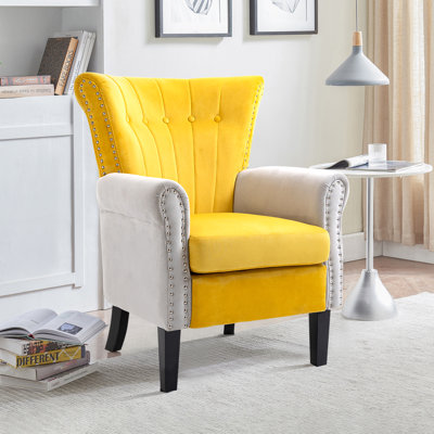 Fauteuil d'appoint en velours capitonné à oreilles avec têtes de clou pour la chambre (ensemble de 2)