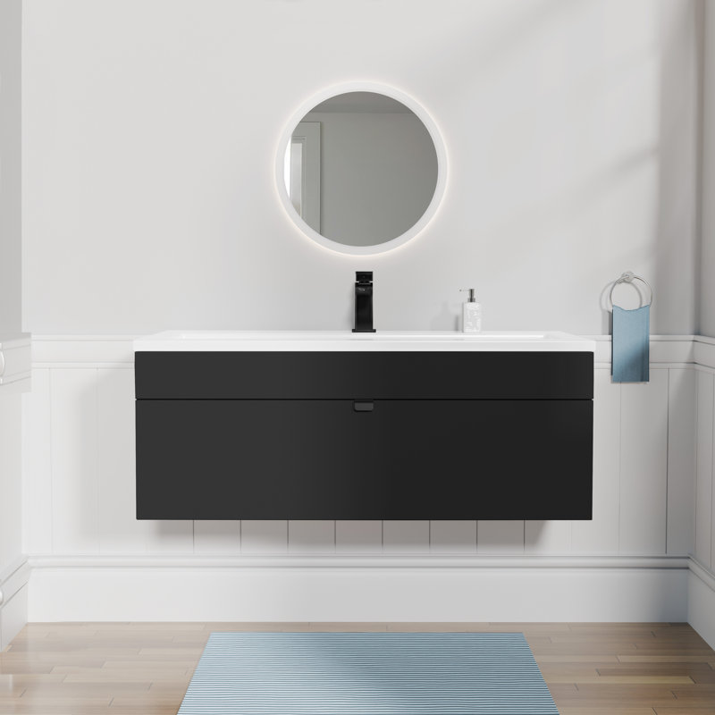 Meuble-lavabo mural moderne 42 po Loft Collection - Noir / Poignées noires, 42", Noir / Noir
