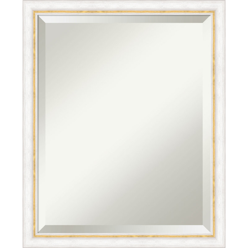 Jeritah Solid Wood Rectangle Wall Mirror, White/Gold, 22" x 18"