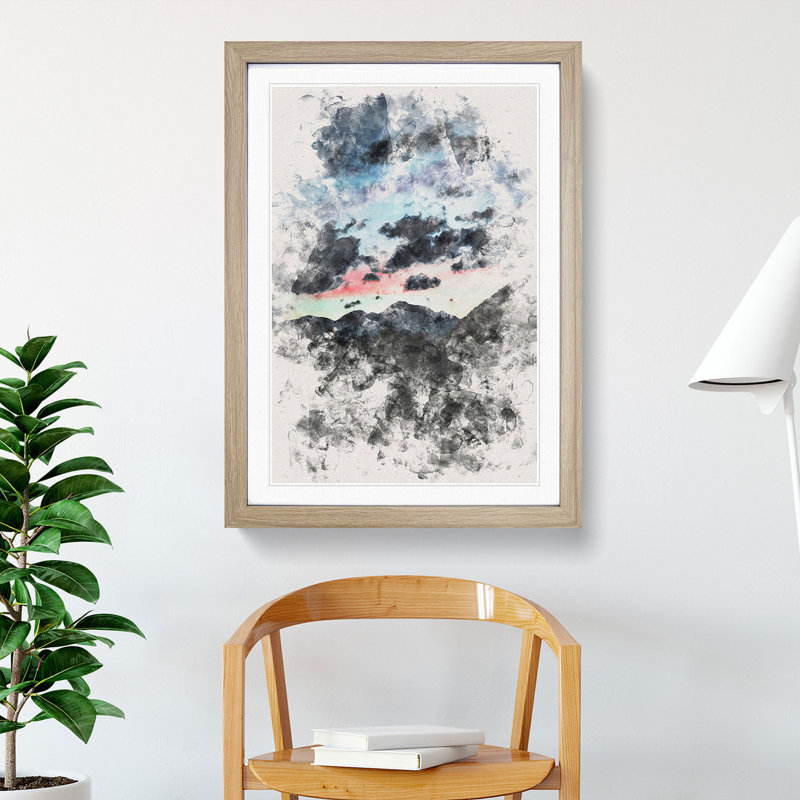 Mountain Below the Clouds - Framed Print, 87cm H x 62cm W x 2cm D, Oak Framed