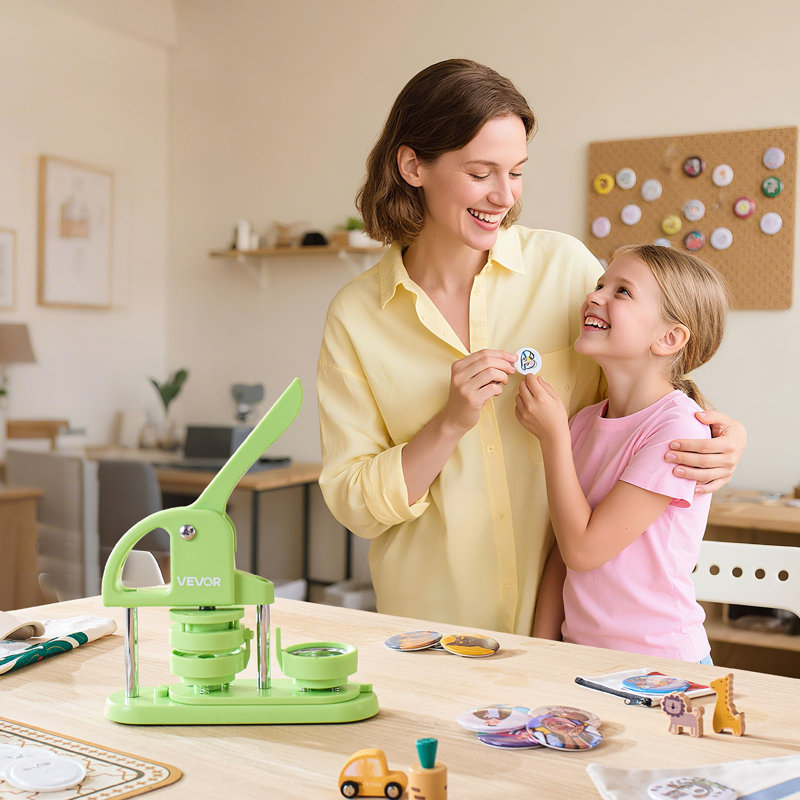 Machine à boutons, 2,28 po, broches en plastique avec 100 pièces de boutons, coupe-cercle et clés hexagonales, poignée ergonomique renforcée, pour badges de bricolage, épingles personnalisées et porte-clés, vert