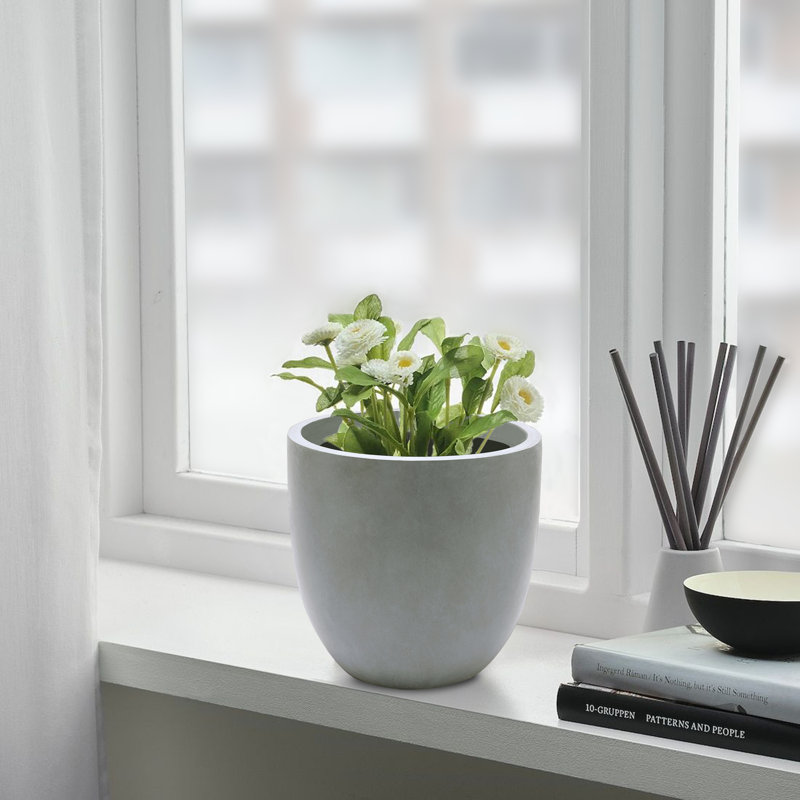 Pot à fleurs rond gris clair 9,9 po Acushnet, H 9,2 po x l 9,9 po x P 9,9 po, Gris clair