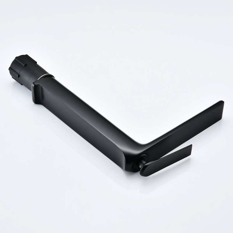 Robinet de salle de bain moderne en noir mat - Simple trou haut arc. Laiton massif fabriqué, rouille et corrosion. Grand bec verseur et cartouche à disque en céramique lisse. Pour les salles de bain résidentielles noires.