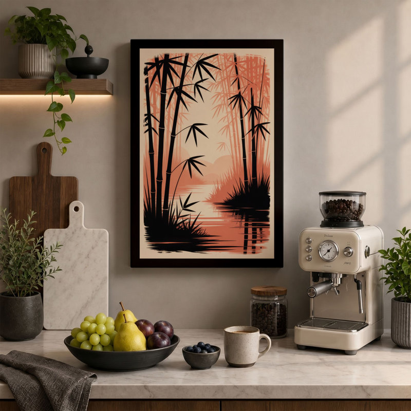 Bamboo at Dusk Japandi - Wrapped Canvas, 36x24 - 91.4 x 61.0 cm, Terracotta Border