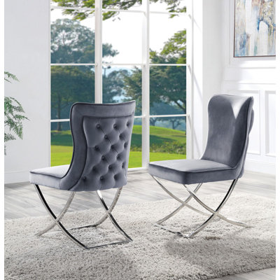 21.2" W Glam Side Chair (2/CTN), Chrome/Gray