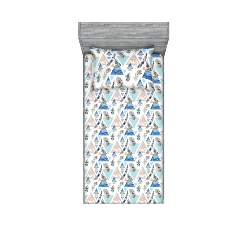 Drap-housse et taies décoratives Ambesonne, Ensemble de draps pour lit simple TG avec 1 taie d, Géométrique multicolore