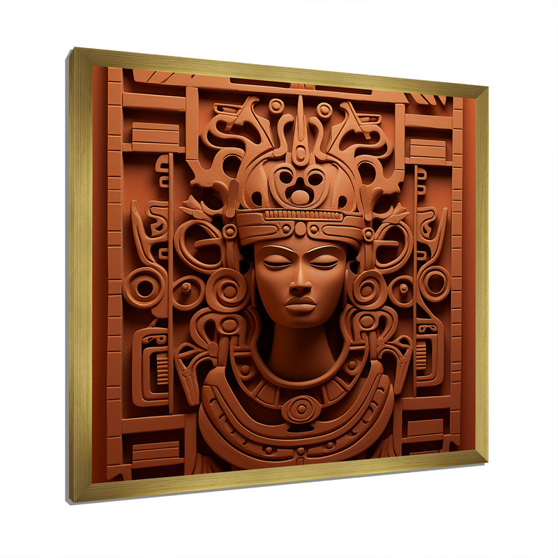 Maya Magic Aztec Mask II - Art mural mexicain, H 16 po x l 16 po x P 1 po, Cadre doré simple
