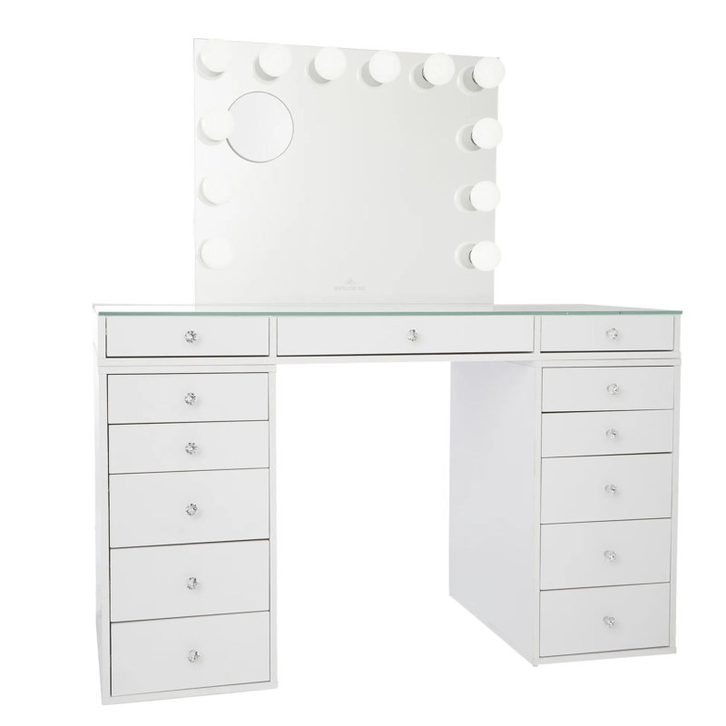Gaile Slaystation Plus 2.0 Makeup Table with Vanity Mirror , 5 Drawer Units Bundle for Makeup Storage, Bright White (LCD)