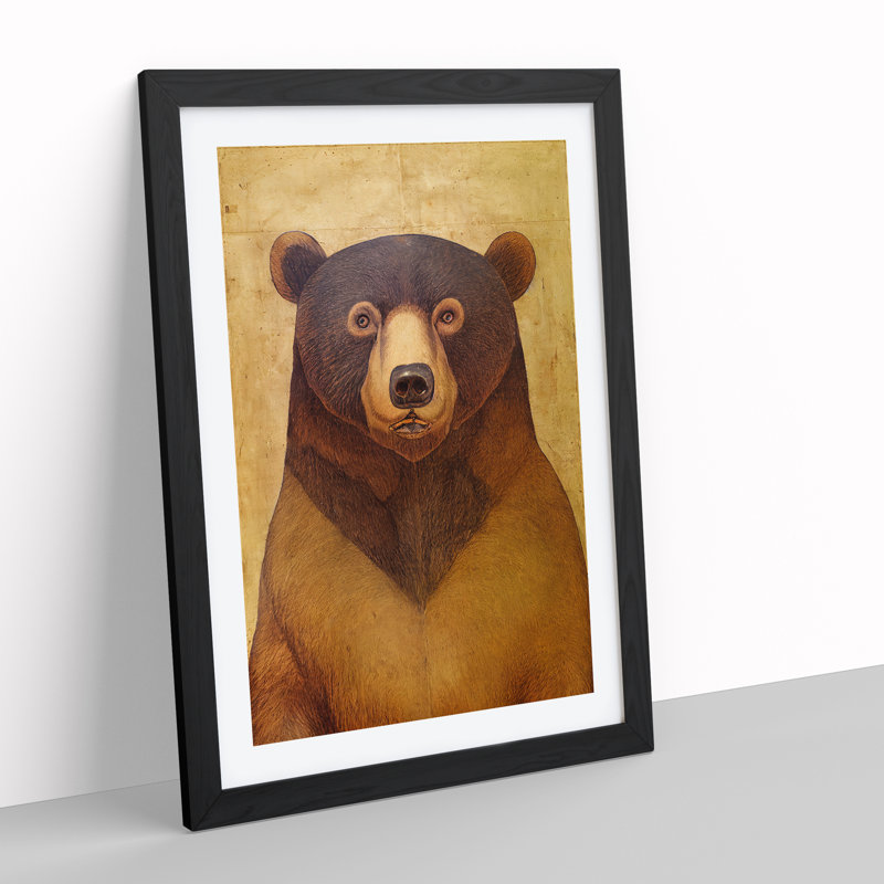 Bear Illustration - Single Picture Frame Print, 64cm H x 46cm W x 2cm D, Black Framed