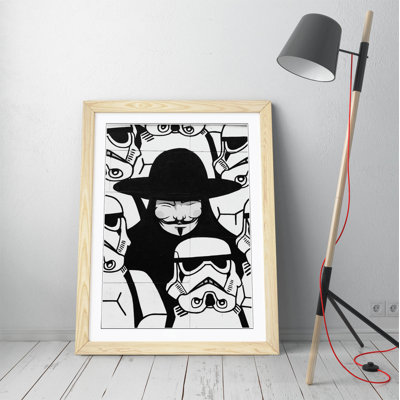 Guy Fawkes Stormtroopers Graffiti - Single Picture Frame Print on Canvas