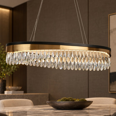 Irma 31.5"W 1-Light Modern Dimmable Linear Pendant Light with LED and Crystal, Kitchen Island, 3000K