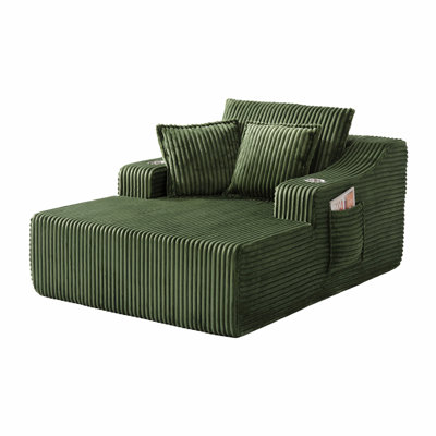 Oversized Chaise Lounge Chair Indoor, 67'' Upholstered Sleeper Sofa Bed with Cup Holders & 3 Pillows