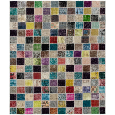 Tapis décoratif en laine de conception unique noué à la main New Age 5 pi 8 po x 7 pi 4 po Beric-gris/noir/gris