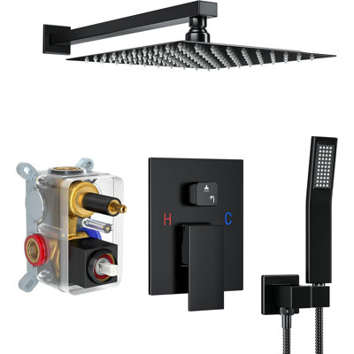 10 Inch Rainfall Shower System With Square Fixed Shower Head And High Pressure Handheld Shower, Wall Mounted Shower Fixtures, Polished Chrome - Cupc Certified