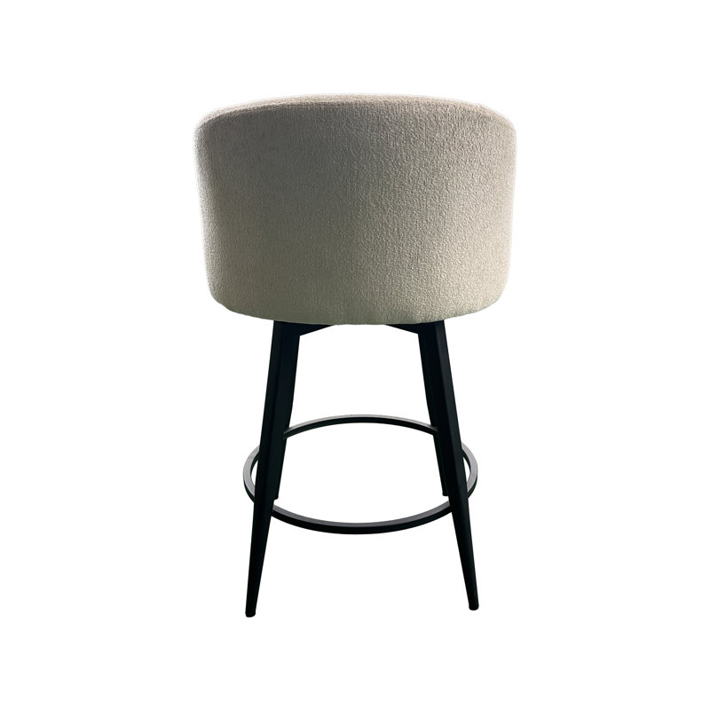Tabouret de bar pivotant à assise cylindrique et base en métal, recouvert de tissu champagne, Barrel Seat