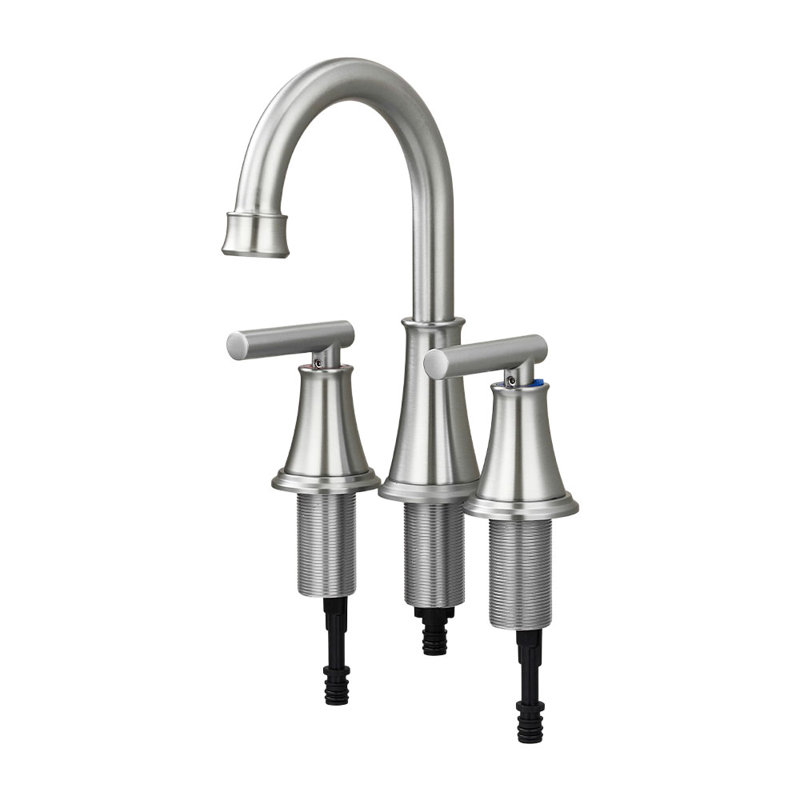 Double Handle Bathroom Sink Faucet with Drainer, Silver
