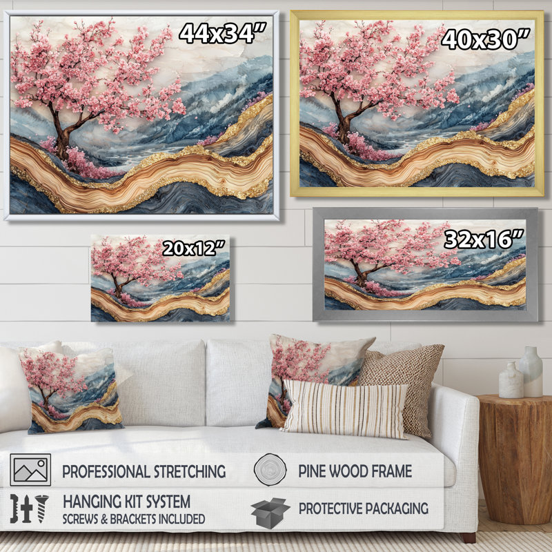 Fleur de cerisier de Chine, poésie des pétales I - art mural grande fleur de cerisier, Cadre flottant, Crème, crème