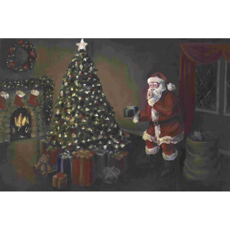 Sneaky Santa 2 - peinture sur toile tendue, H 8 po x l 12 po