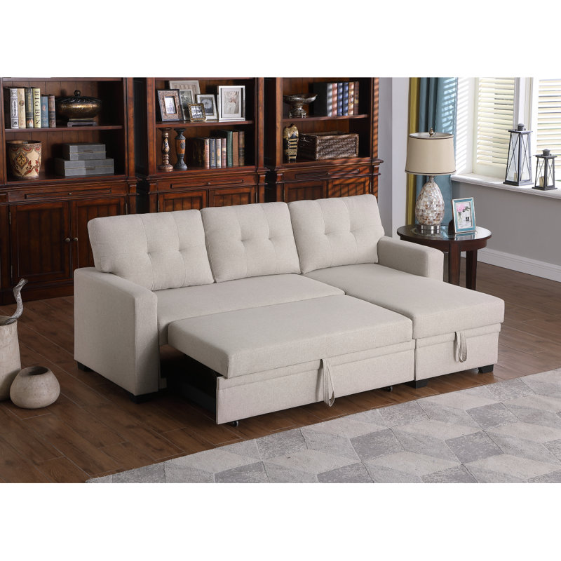 Canapé modulaire escamotable avec rangement, Lin beige, Orienté à droite