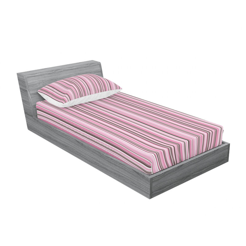 Microfiber Striped Sheet Set, Twin XL Sheet Set + Fitted Sheet + 1 Pillowcase, Pink/White Striped