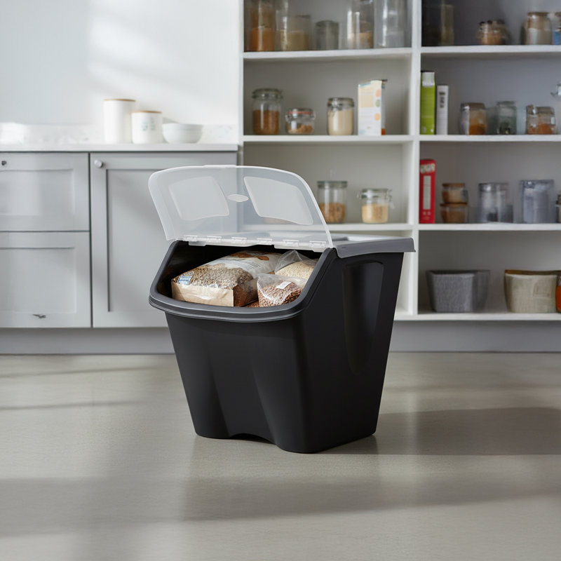  10 Gallon Stackable Shutter Bin with Flip Lid Plastic Storage, Black