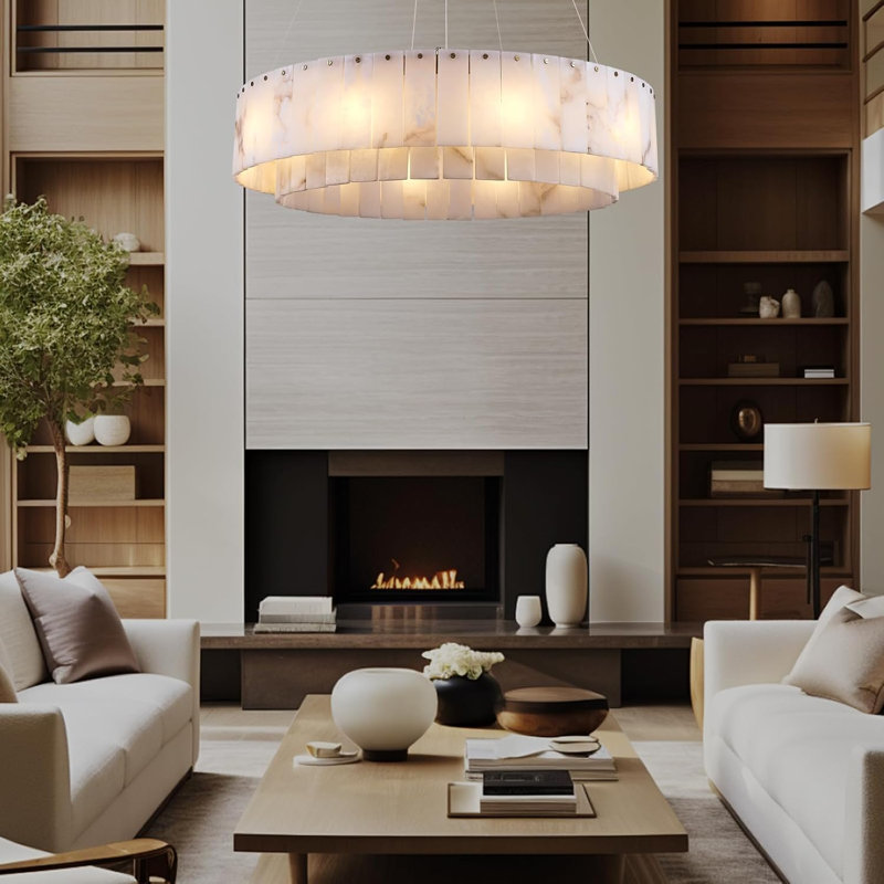  Kipley Modern Drum Alabaster Round Gold Chandelier(Bulbs Included)