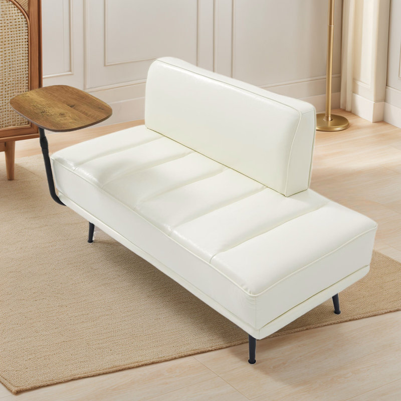 54.98" W Upholstered Faux Leather Bench, Beige