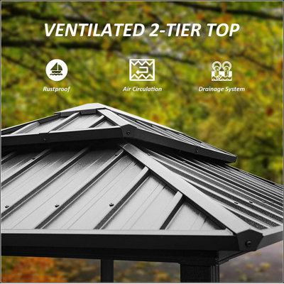 Pavillon de jardin grillagé 8 pi x 6 pi, cadre en métal pour barbecue en plein air avec tablettes de service, pavillon de jardin permanent à toit double pour terrasse, jardin et terrasse