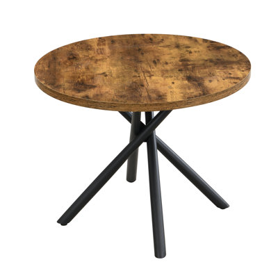 Rustic-Style Round Dining Table with Distressed Wood Top and Black X-Leg Metal Base
