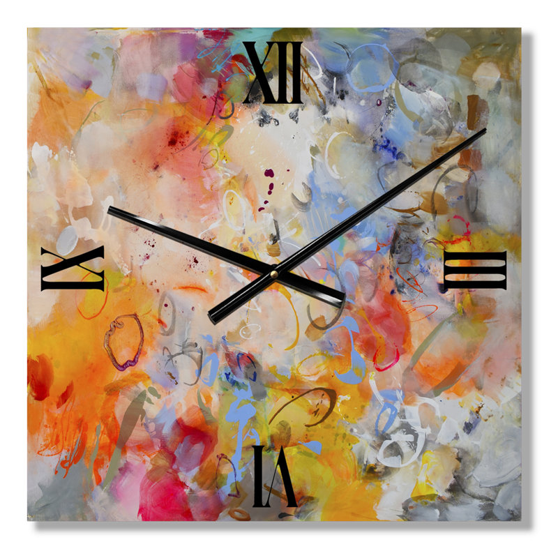 Bleu et jaune tourbillons de couleur - grande horloge murale moderne, Grand