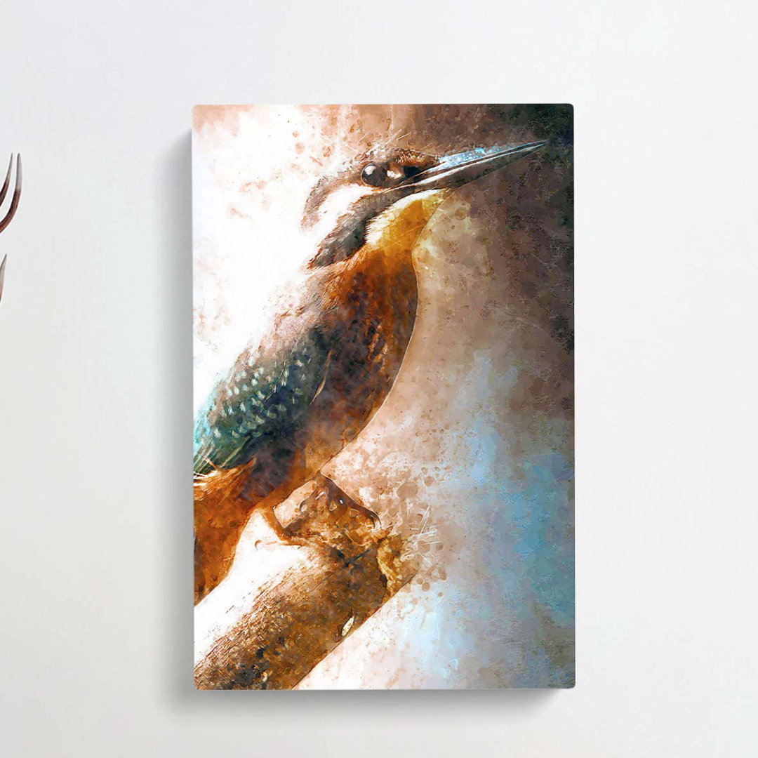 Beautiful Kingfisher Bird in Abstract - Wrapped Canvas