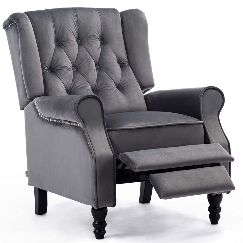 Conatser 78cm Wide Velvet Wing Chair Recliner, Slate Grey