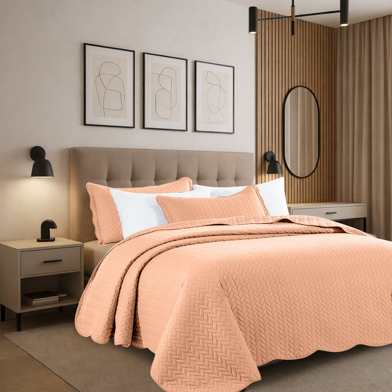 Ensemble de courtepointe moderne en microfibre embossée moderne, Pêche