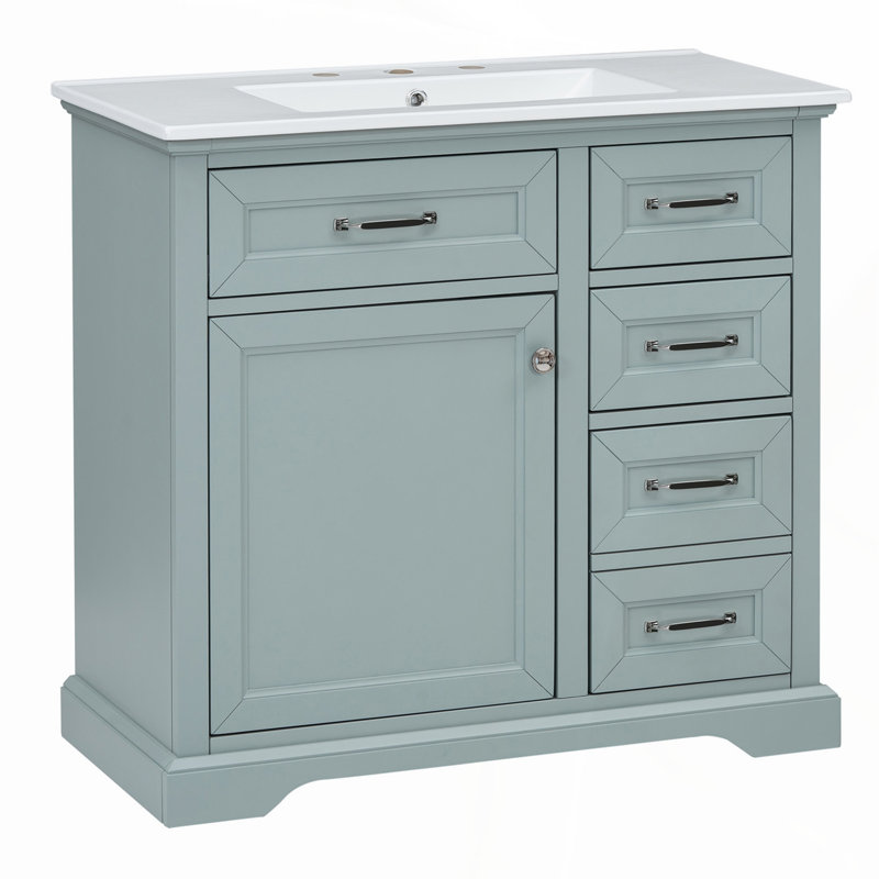 Ensemble de meuble-lavabo 36 po avec lavabo en céramique, charnières à fermeture en douceur et multiples options de rangement en gris moderne