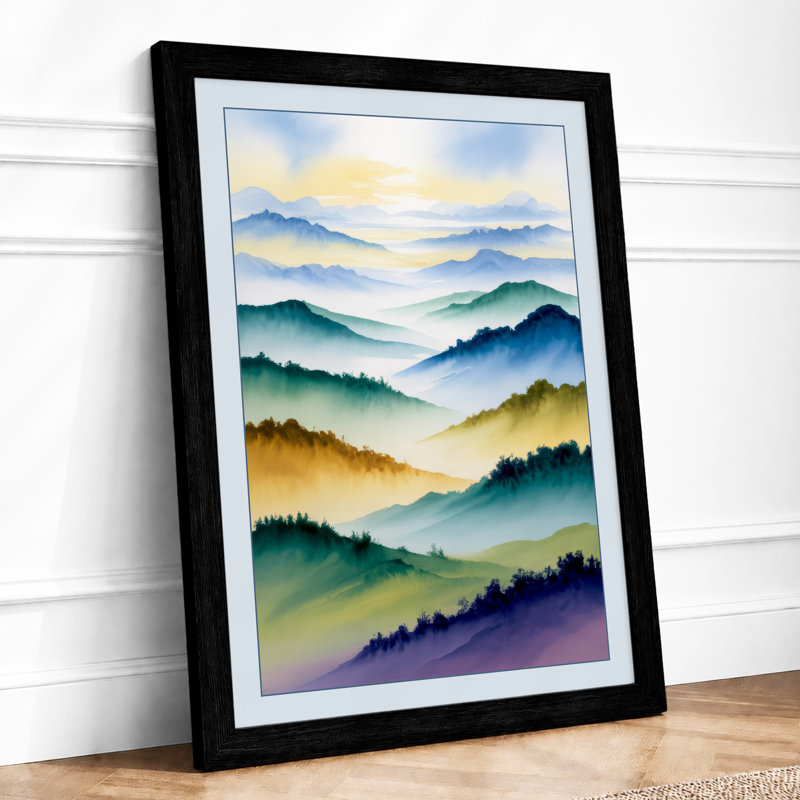 Mountains At Sunrise Scandinavian - Print, A2 - 59.4 x 42.0 cm, Black