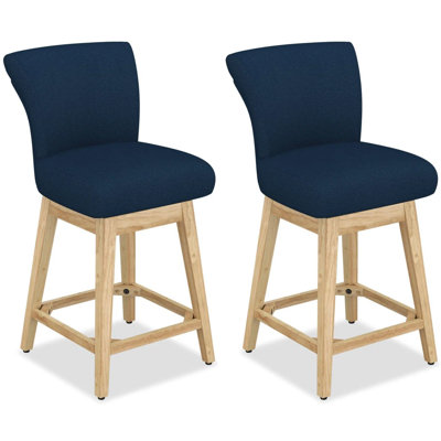 Tabouret de bar pivotant à 360 °, base en métal et en bois massif, mousse certifiée Certipur-Us, tabourets en tissu de lin pour la maison / le bureau / la famille d'accueil / le café (ensemble de 2 tabourets)