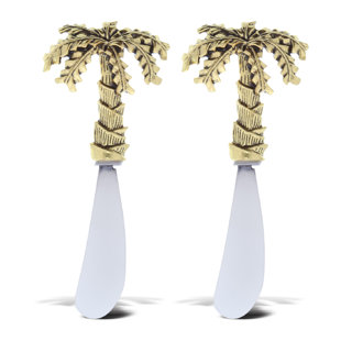 Kitchabon Gold Stainless Steel Dip & Cheese Spreader, Condiment & Butter Spreader Utensils For Appetizer Spread On Party Charcuterie Board, Metal Cheese Spreaders Kitchen Set Of 2 - 4.75" - Palm Tree (Ensemble de 2)