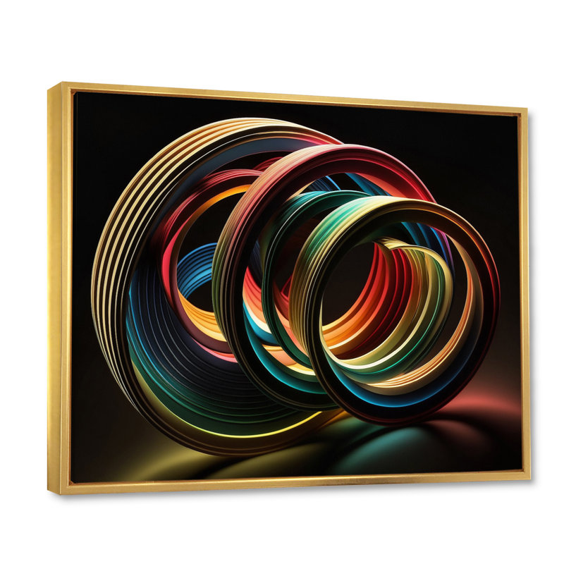 Arc-en-ciel néon objet 3D I - impression, Cadre flottant doré, H 16 po x l 32 po x P 1 po