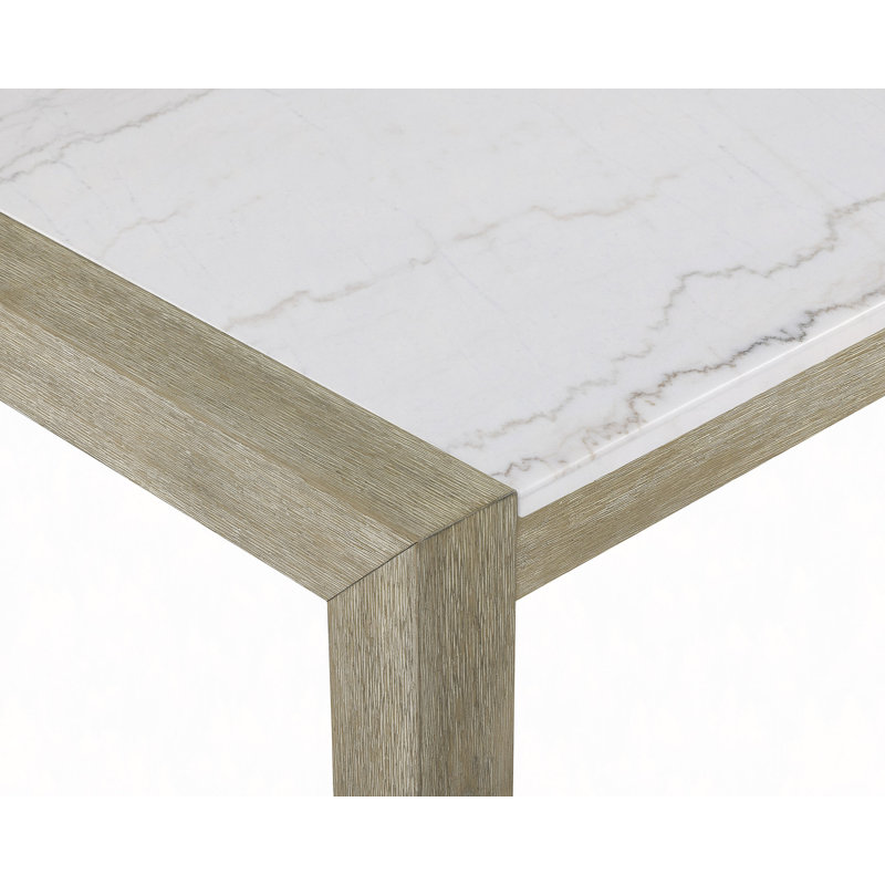 Ensemble de salle à manger 5 pièces en marbre véritable de style contemporain avec table rectangulaire et chaises à dossier plein rembourrées beige