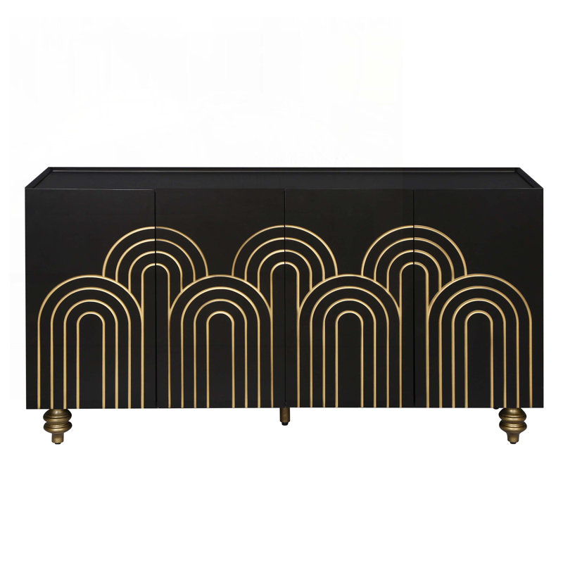 Armoire de rangement avec 4 portes, tablettes réglables, Noir, noir, noir, noir
