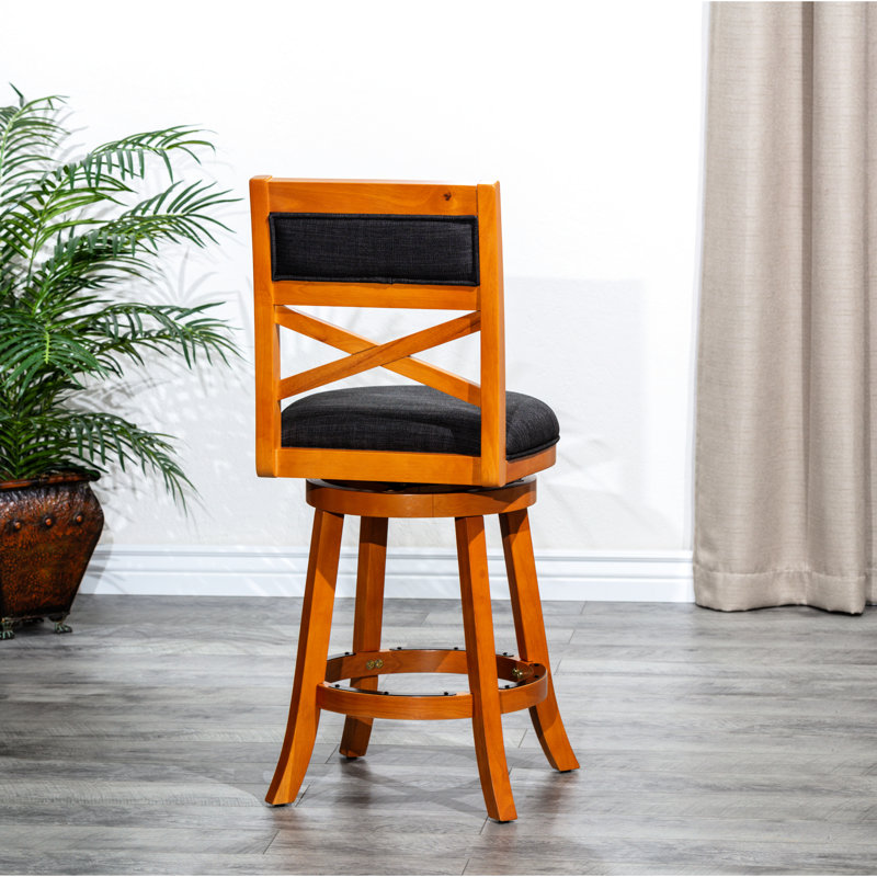24" Counter Height Stool With Natural & Charcoal Fabric Seat, Stout Build, Charcoal/Natural