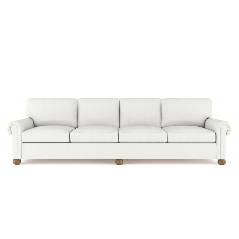 Leroy Rolled Panel-Arm Extra Long Sofa with Bun Feet, 36" H x 120" W x 49" D, Vintage Leather Graphite, Weathered