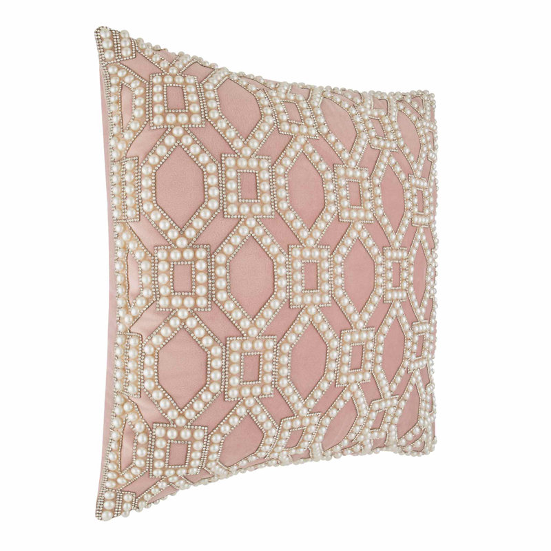 Coussin Sparkles Home Faux perles, strass et insertions de plumes incluses, Carré 20 po, Fuchsia