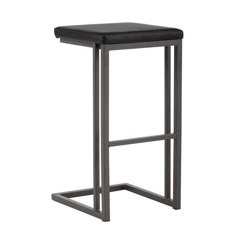 Boone Barstool - Grey - Onyx, Onyx Faux Leather, Gray, Bar Stool (30" Seat Height)