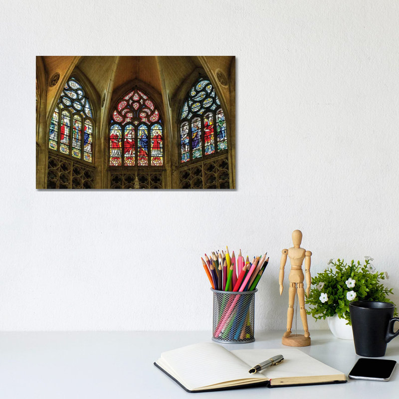 France, Toulouse. Cathedral of St. Etienne Stained Glass Windows. 1 Piece Wrapped Canvas Wall Art, 20.32 cm H x 30.48 cm W