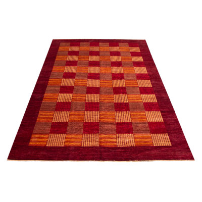 Tapis rouge foncé en laine noué à la main de conception unique 10 pi 4 po x 15 pi 2 po Linley